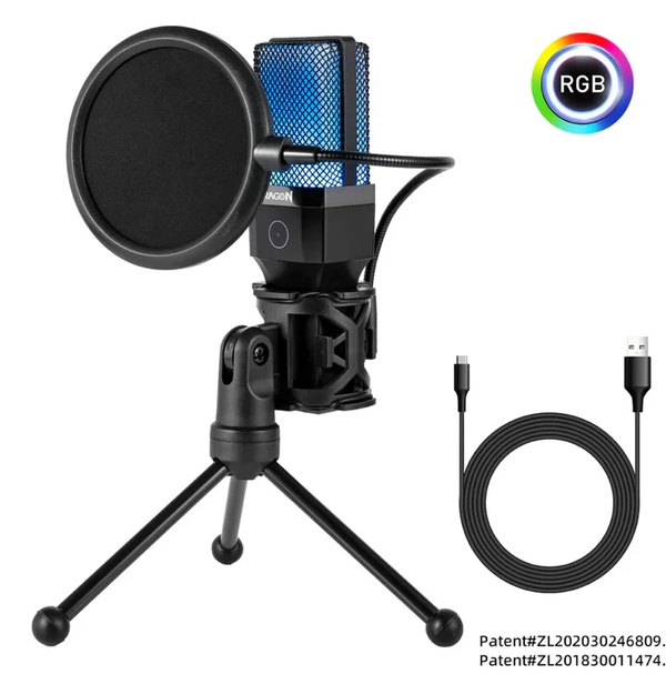 REDRAGON ADNE GM212 USB RGB Gaming PC Streaming Microphone For Computer Cardioid Condenser Recording Desktop Mic Mute PC laptop
