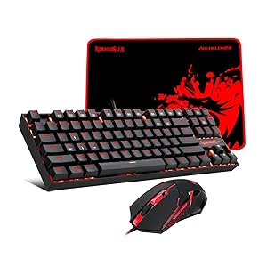 Redragon - K552-BA Mechanical Gaming Keyboard and Mouse Combo and Large Mouse Pad - 87 Key LED Backlit Adjustable Brightness and Breathing Effects - 100% Anti-Ghosting (Keyboard, Mouse, Mousepad Set)