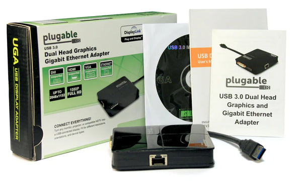 Plugable USB 3.0 Dual Display Adapter for Multiple Monitors with Gigabit Ethernet