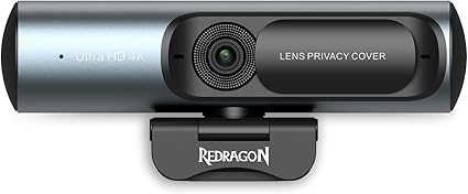 Redragon GW911 4K Webcam for PC, Ultra HD with Dual Noise-Cancelling Mic, PDAF Auto Focus, Auto Light Correction, Plug & Play, Privacy Cover – Works w/Zoom/Teams/Skype/Google Meet