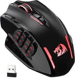 Redragon M913 Impact Elite Wireless Gaming Mouse, 16000 DPI Wired/Wireless RGB Mouse with 16 Programmable Buttons, 45 Hr Battery and Pro Optical Sensor, 12 Side Buttons MMO Mouse