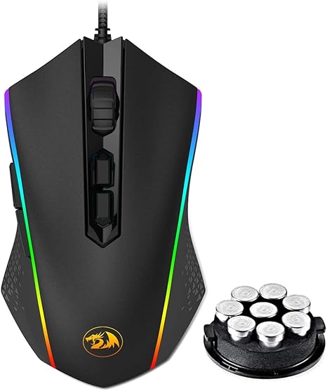 Redragon M710 MEMEANLION CHROMA Gaming Mouse, High-Precision Ambidextrous Programmable Gaming Mouse with 7 RGB backlight modes and tuning weights, up to 10000 DPI User Adjustable