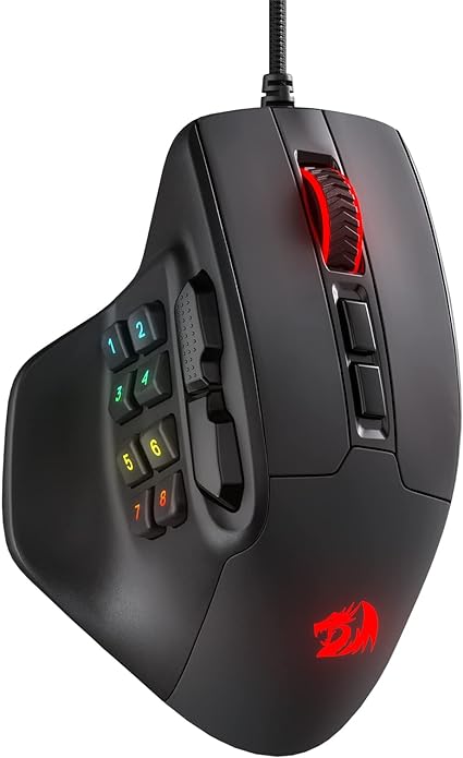 Redragon M811 Aatrox MMO Gaming Mouse, 15 Programmable Buttons Wired RGB Mouse w/Ergonomic Natural Grip Build, 10 Side Macro Keys, Software Supports DIY Keybinds & Backlit