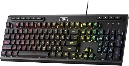 Redragon K513 RGB Membrane Gaming Keyboard, Standard 104 Keys Linear Mechanical-Feel Keyboard w/ 5 Extra On-Board Macro G Keys, Dedicated Media Control, Solid Metal Top Case