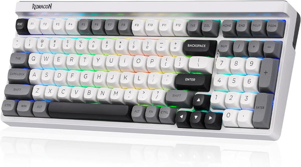 Redragon K656 PRO 3-Mode Wireless RGB Gaming Keyboard, 100 Keys Mechanical Keyboard w/Hot-Swappable Socket, 3 Noise Dampening Layers, PBT Round Keycaps & Custom Linear Switch, MoonDust Gray