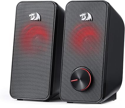 Redragon GS500 Stentor PC Gaming Speaker, 2.0 Channel Stereo Desktop Computer Speaker with Red Backlight, Quality Bass and Crystal Clear Sound, USB Powered with a 3.5mm Connector