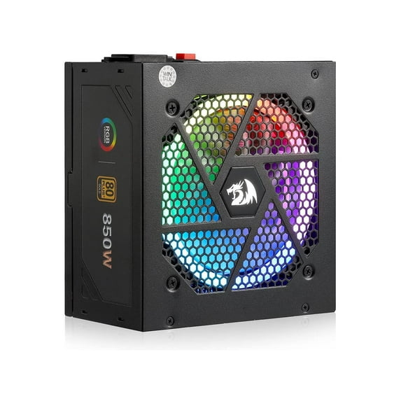 Redragon PS007 80+ Gold 850 Watt ATX Fully Modular Power Supply w/ 80 Plus Gold Certified, Compact 160mm Size and Low Noise RGB Fan 0 RPM, 100% Japanese Capacitors, Full Mod Cables