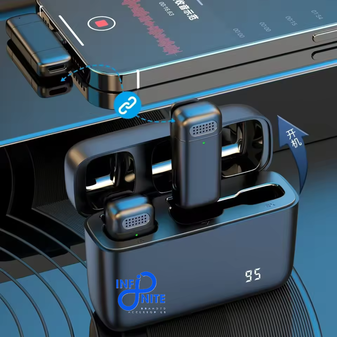 Cordless USB-C microphone compatible with smartphones for clear voice capture.