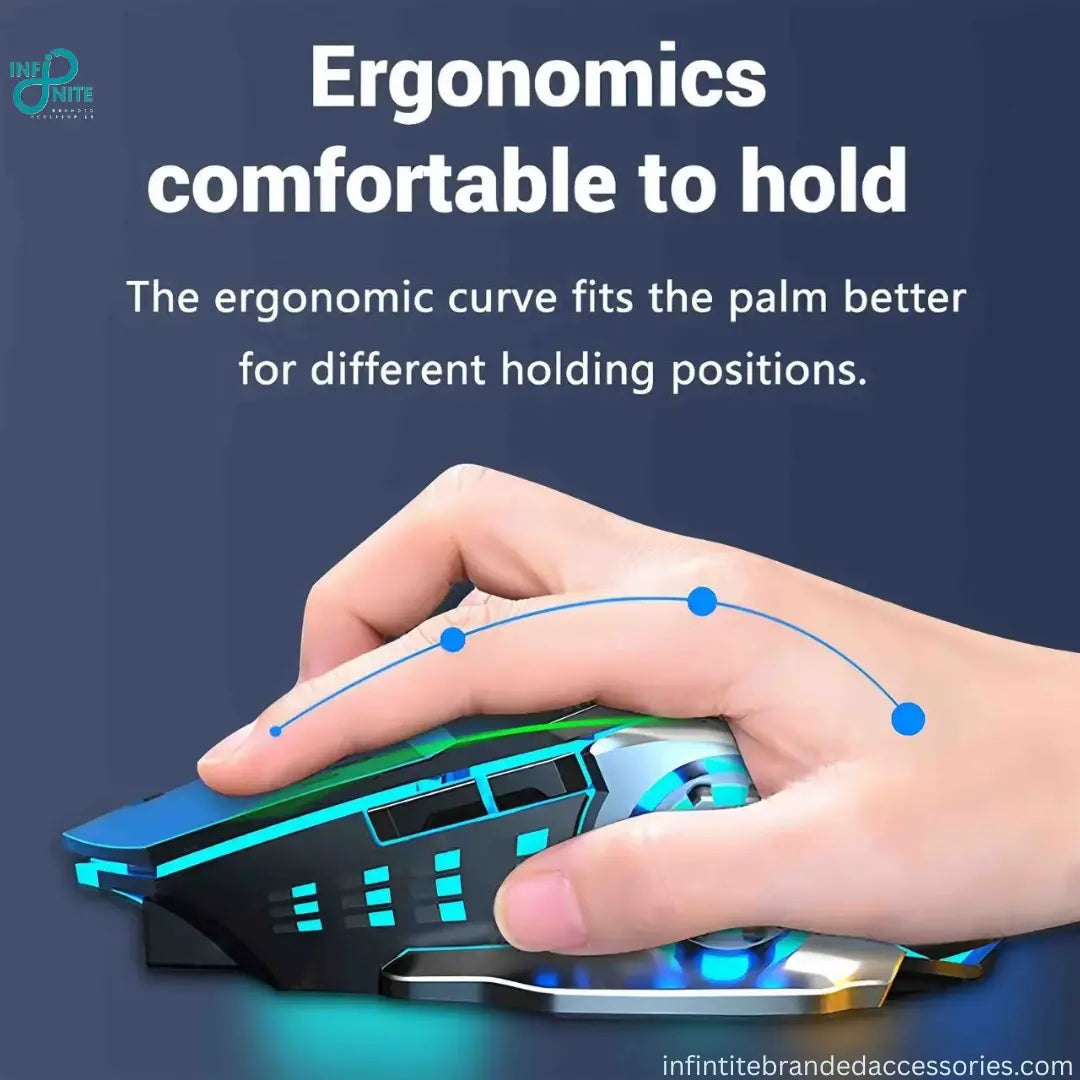 Noiseless ergonomic mouse with luminous lighting and comfortable hand grip