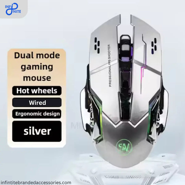 Ergonomic wired gaming mouse with silent click buttons and RGB backlight