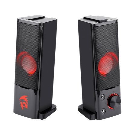 Redragon GS550 PC Gaming Speakers, 2.0 Channel Desktop Computer Sound Bar with Compact Maneuverable Size, Headphone Jack, Quality Bass & Decent Red Backlit, USB Powered w/ 3.5mm Cable