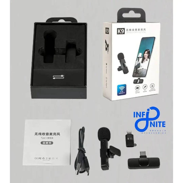 K9 single microphone, Wireless Collar Mic iPhone/Android & Type C Supported Wireless Microphone - Infinite Branded Accessories