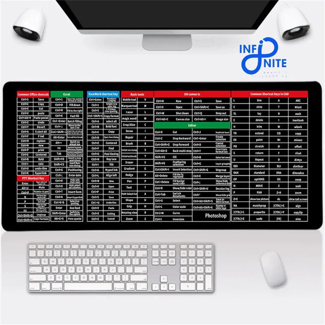 Durable desk pad featuring essential keyboard shortcuts for Office users