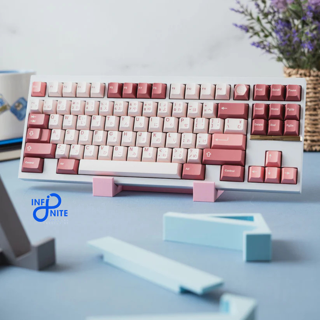 Close-up of a non-slip plastic keyboard riser showing its durable and stable design