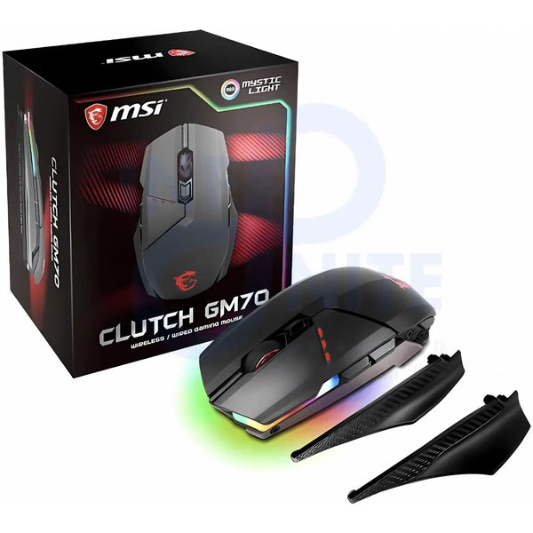 Original - MSI Gaming Wired/Wireless USB RGB Adjustable DPI Programmable Gaming Grade Optical Mouse (Clutch GM70 Gaming Mouse), Black with RGB Backlights - Infinite Branded Accessories