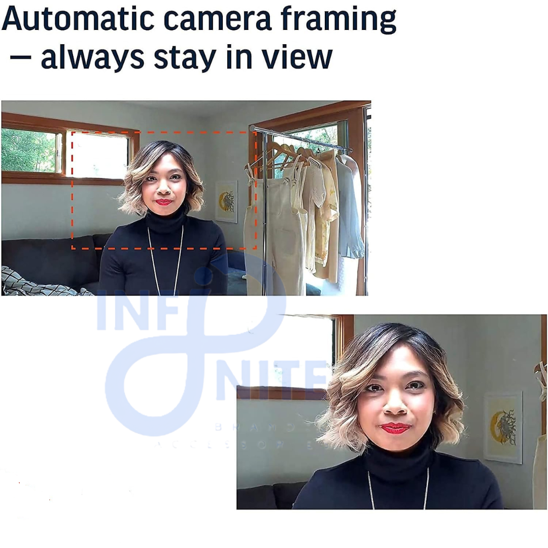Automatic camera framing keeping user centered on screen with Poly P15