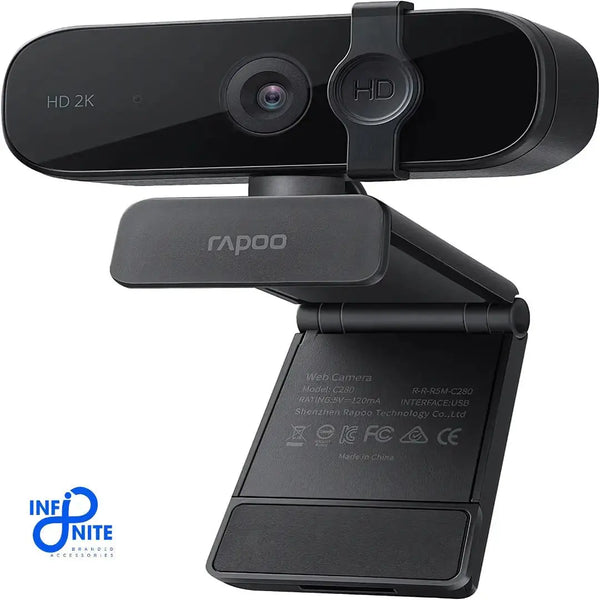 Rapoo 1440P Business Webcam with Dual Microphone & Privacy Cover, USB FHD Web Computer Camera, Plug and Play, for Zoom/Skype/Google Hangouts/Face Time for Mac, Laptop MAC PC Desktop - Infinite Branded Accessories