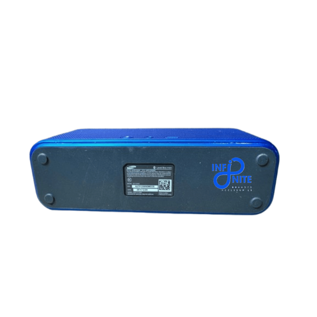 Portable Samsung wireless speaker with compact design and brand logo