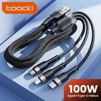 Toocki 6A 3 - in - 1 USB Type C Charger Wire for iPhone Android Type - C Mobile Phone Data Cord Cables USB Micro Fast Charging Cable - Infinite Branded Accessories
