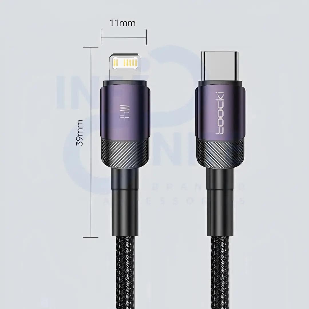 Toocki - Cable PD 35W Fast Charging Cable: Type - C to Lightning for iPhone 14, 13, 12, Pro, Max, Mini, Xs, Xr, X, SE, 8, 7, Plus, iPad Air - Infinite Branded Accessories