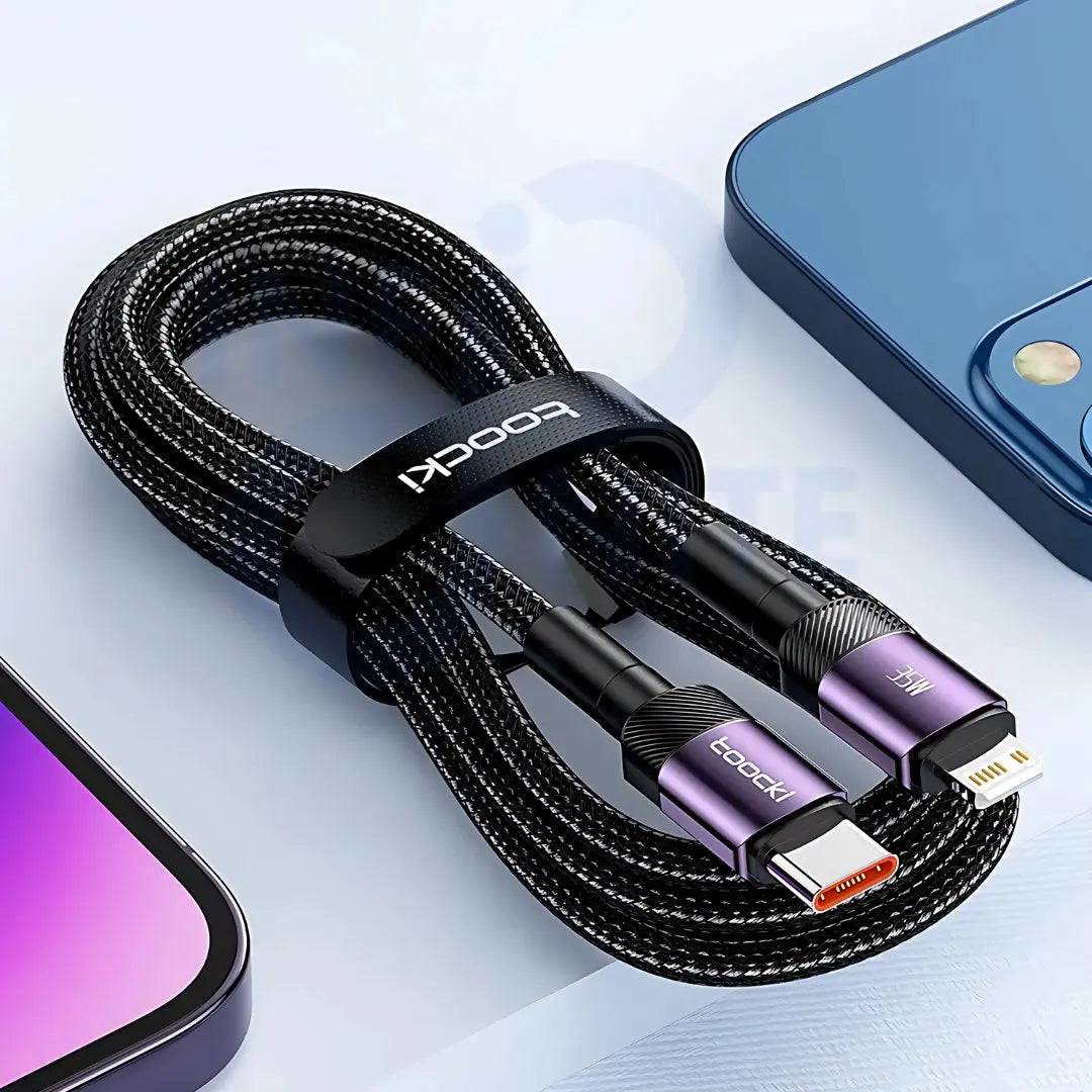 Toocki - Cable PD 35W Fast Charging Cable: Type - C to Lightning for iPhone 14, 13, 12, Pro, Max, Mini, Xs, Xr, X, SE, 8, 7, Plus, iPad Air - Infinite Branded Accessories