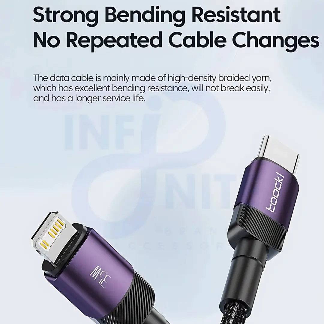 Toocki - Cable PD 35W Fast Charging Cable: Type - C to Lightning for iPhone 14, 13, 12, Pro, Max, Mini, Xs, Xr, X, SE, 8, 7, Plus, iPad Air - Infinite Branded Accessories