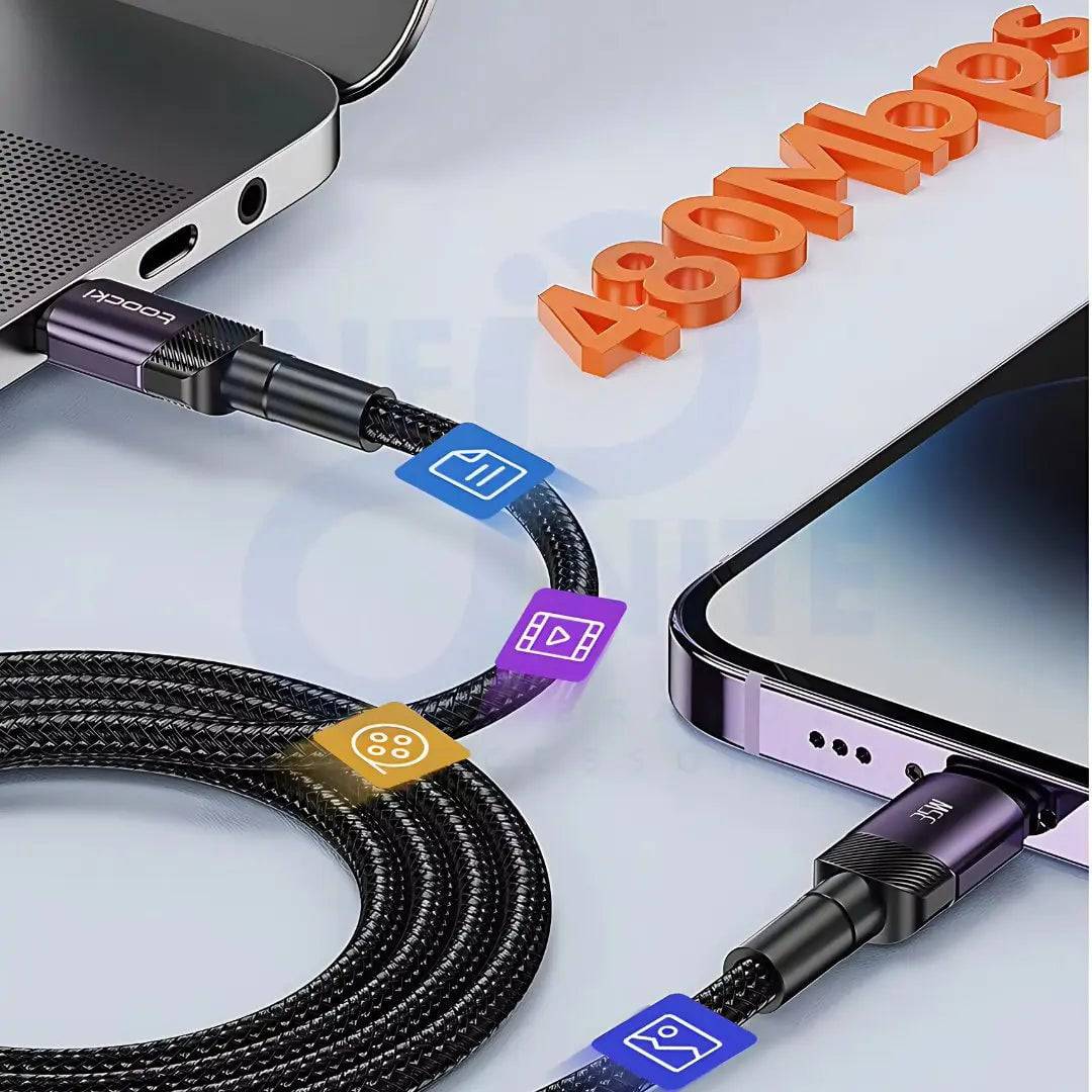 Toocki - Cable PD 35W Fast Charging Cable: Type - C to Lightning for iPhone 14, 13, 12, Pro, Max, Mini, Xs, Xr, X, SE, 8, 7, Plus, iPad Air - Infinite Branded Accessories
